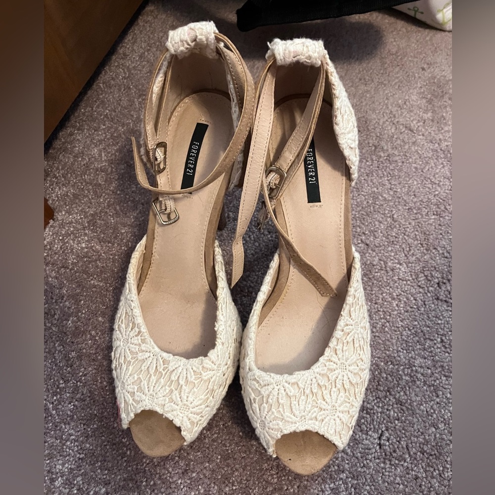 4” white lace heels
